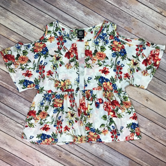 💐Floral Cold Shoulder Peplum Blouse by Bobeau - Picture 7 of 8